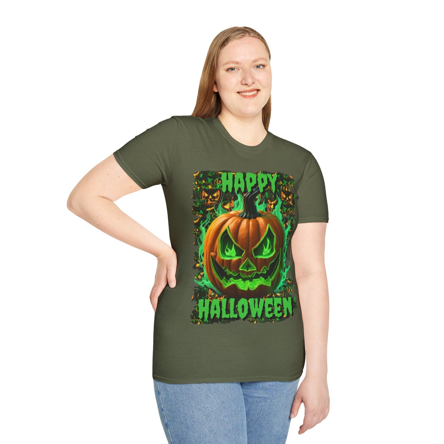 Happy Halloween Green Jack Dark colors Unisex T-Shirt by CreepyCrafts.boo