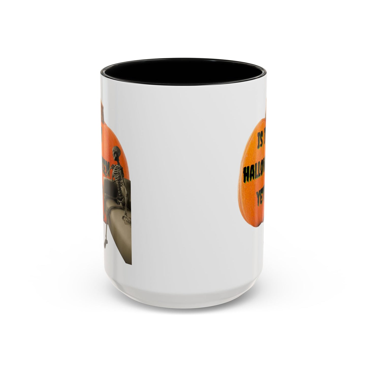 Is it Halloween yet? Skeleton's Giant Pumpkin White Accent Mug by CreepyCrafts.boo