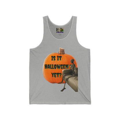 Is it Halloween yet? Skeleton's Giant Pumpkin Unisex Jersey Tank Top by CreepyCrafts.boo