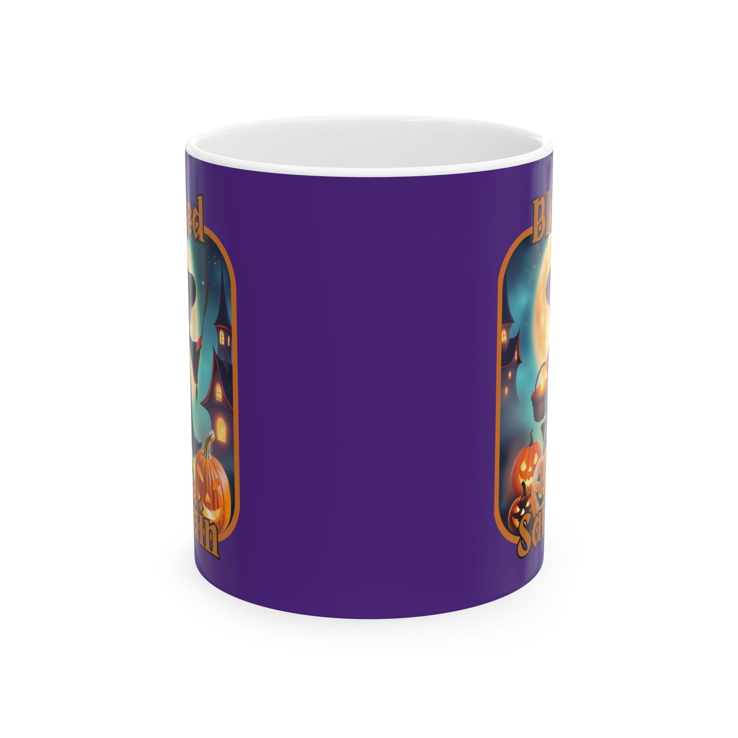 Blessed Samhain Little Witch ORfont Purple Mug by cypherpunkgear