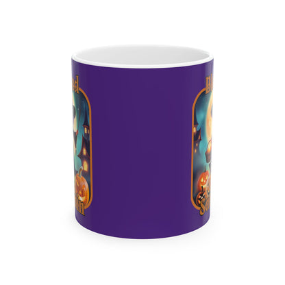 Blessed Samhain Little Witch ORfont Purple Mug by cypherpunkgear