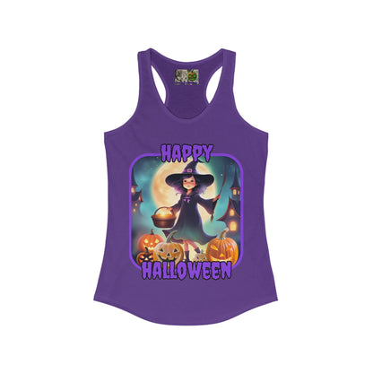 Happy Halloween Little Witch Purple font Women's Racerback Tank Top by CreepyCrafts.boo