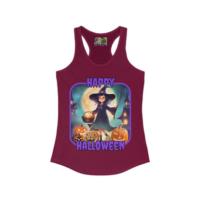 Happy Halloween Little Witch Purple font Women's Racerback Tank Top by CreepyCrafts.boo