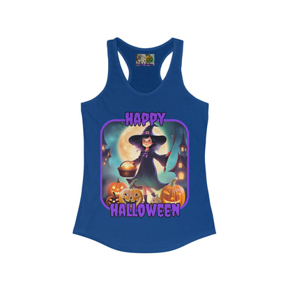 Happy Halloween Little Witch Purple font Women's Racerback Tank Top by CreepyCrafts.boo