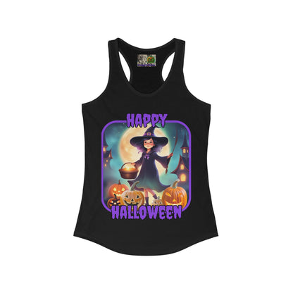 Happy Halloween Little Witch Purple font Women's Racerback Tank Top by CreepyCrafts.boo