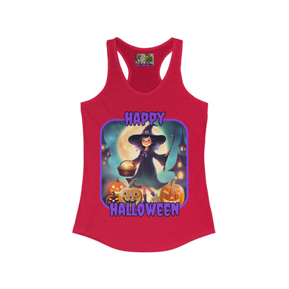 Happy Halloween Little Witch Purple font Women's Racerback Tank Top by CreepyCrafts.boo