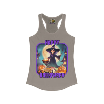 Happy Halloween Little Witch Purple font Women's Racerback Tank Top by CreepyCrafts.boo