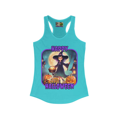 Happy Halloween Little Witch Purple font Women's Racerback Tank Top by CreepyCrafts.boo