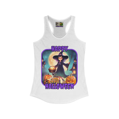 Happy Halloween Little Witch Purple font Women's Racerback Tank Top by CreepyCrafts.boo
