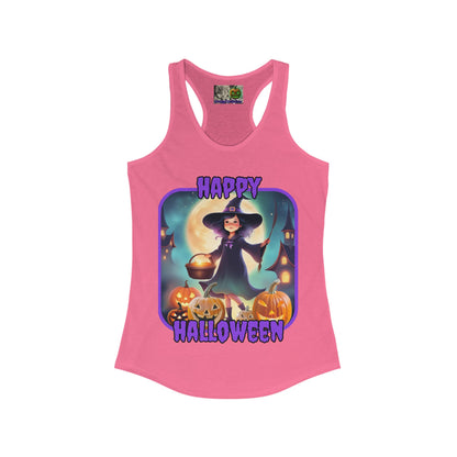 Happy Halloween Little Witch Purple font Women's Racerback Tank Top by CreepyCrafts.boo