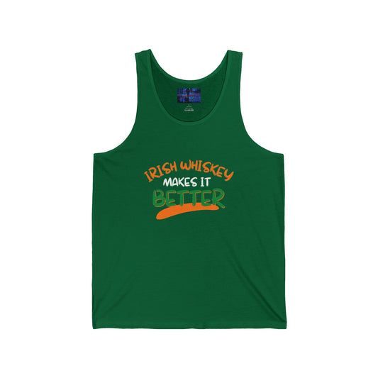 Irish Whiskey makes it better OWGfont Unisex Jersey Tank Top by cypherpunkgear.com