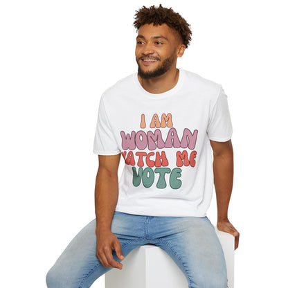I Am Woman Watch Me Vote LTcolors Unisex T-Shirt by cypherpunkgear.com