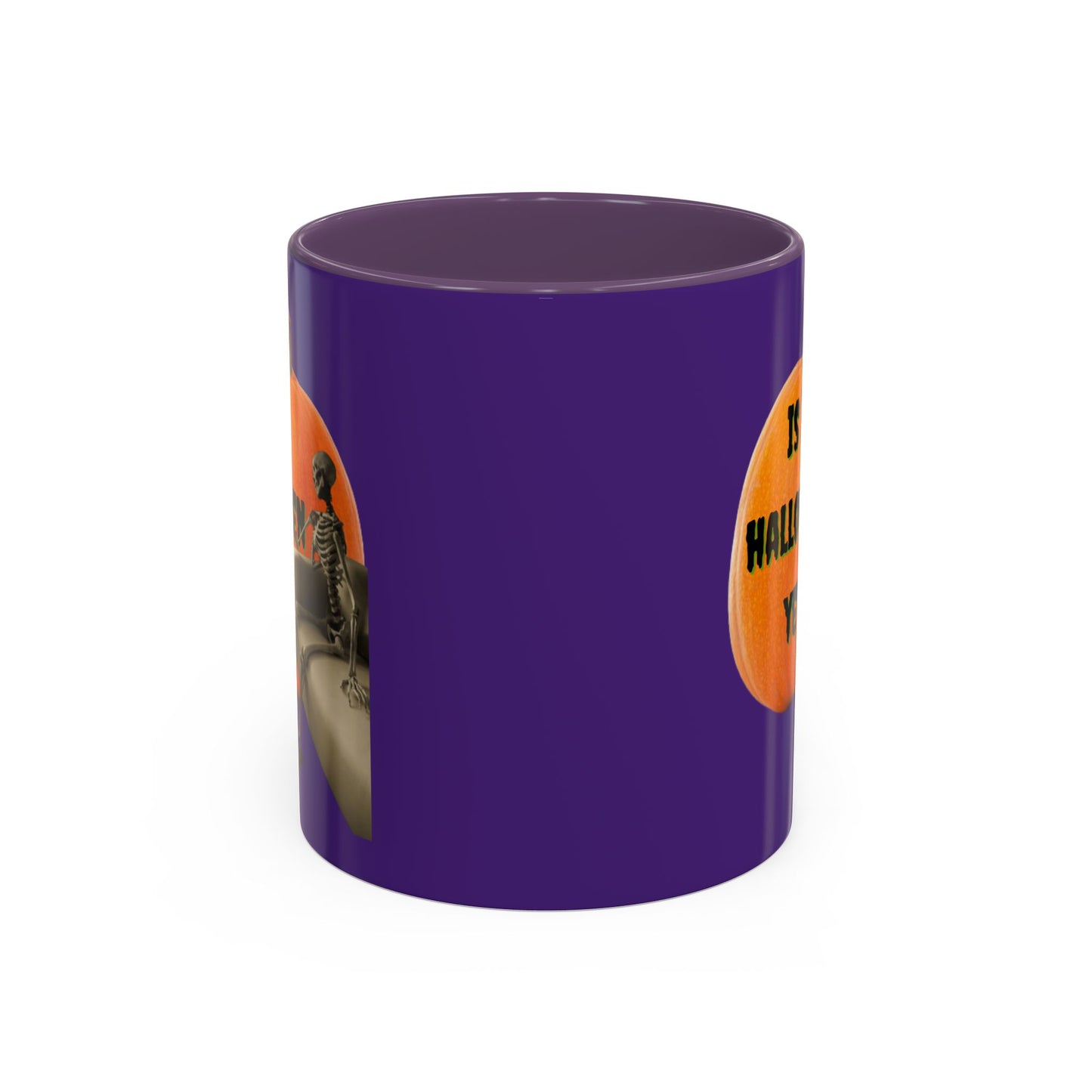 Is it Halloween yet? Skeleton's Giant Pumpkin Purple Accent Mug by CreepyCrafts.boo