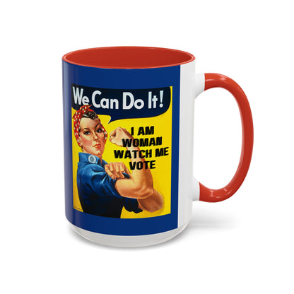 I Am Woman Watch Me Vote Rosie Dark Blue Accent Mug by cypherpunkgear.com