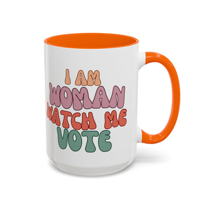 I Am Woman Watch Me Vote White Accent Mug by cypherpunkgear.com