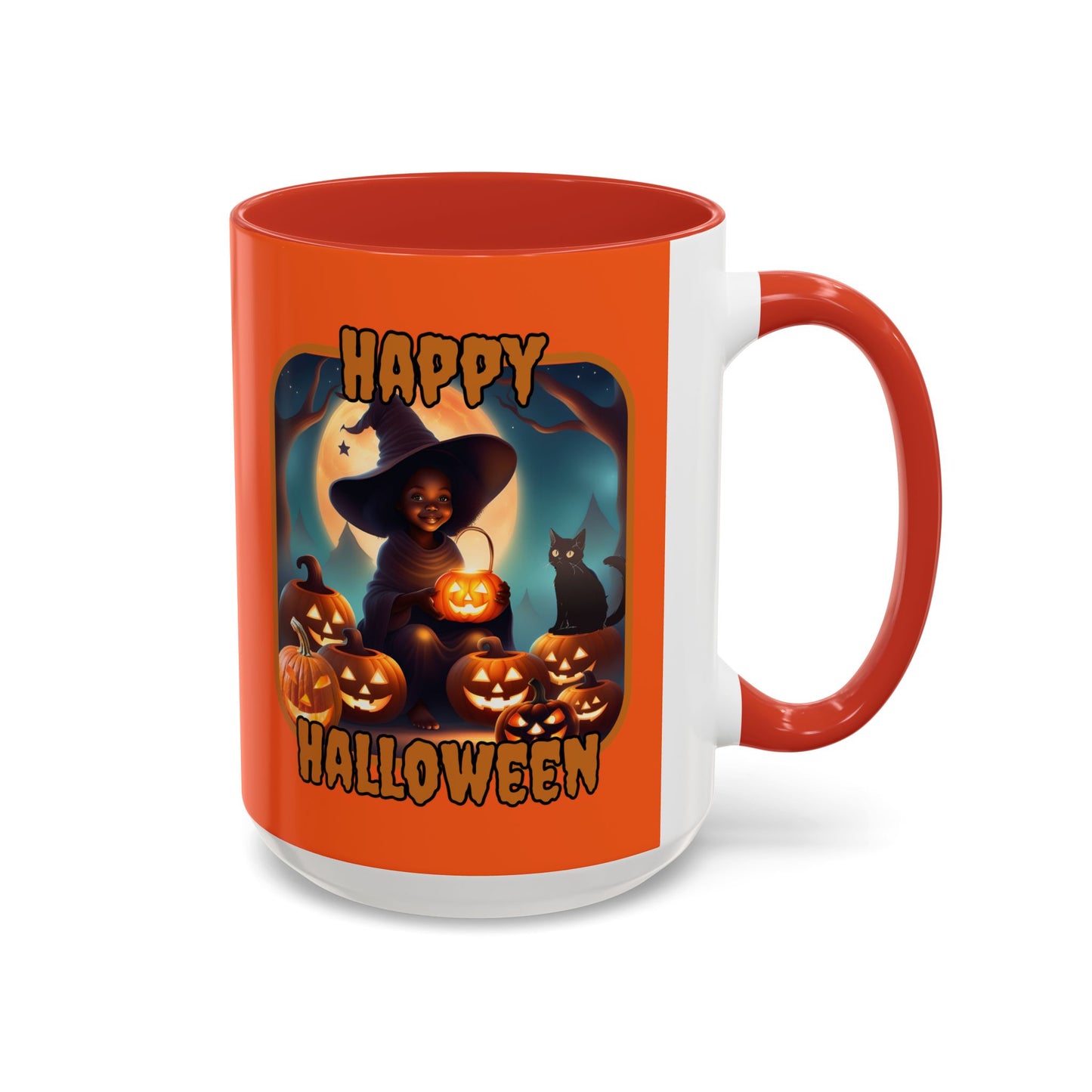 Happy Halloween Cute Witch Orange font Orange Accent Mug by CreepyCrafts.boo