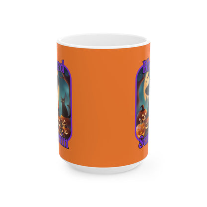 Blessed Samhain Cute Witch PRfont Orange Mug by cypherpunkgear