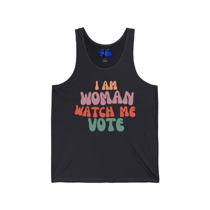 I Am Woman Watch Me Vote Unisex Jersey Tank Top by cypherpunkgear.com