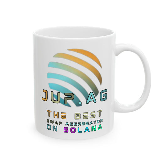 Jupiter (JUP) the best aggregator on Solana White Mug by cypherpunkgear.com