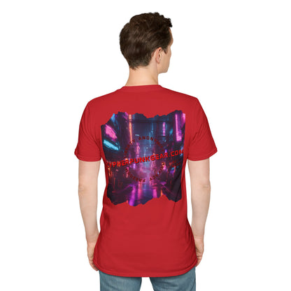 2-sided, cypherpunkgear.com Logo & Cityscape Light colors Unisex T-Shirt by cypherpunkgear.com