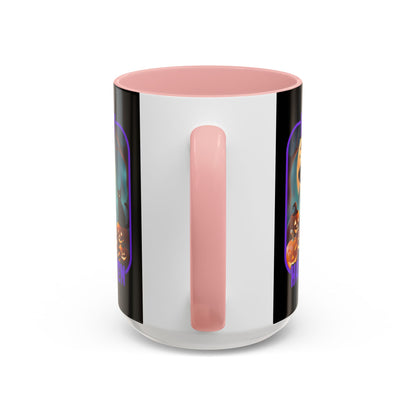 Happy Halloween Cute Witch Purple font Black Accent Mug by CreepyCrafts.boo