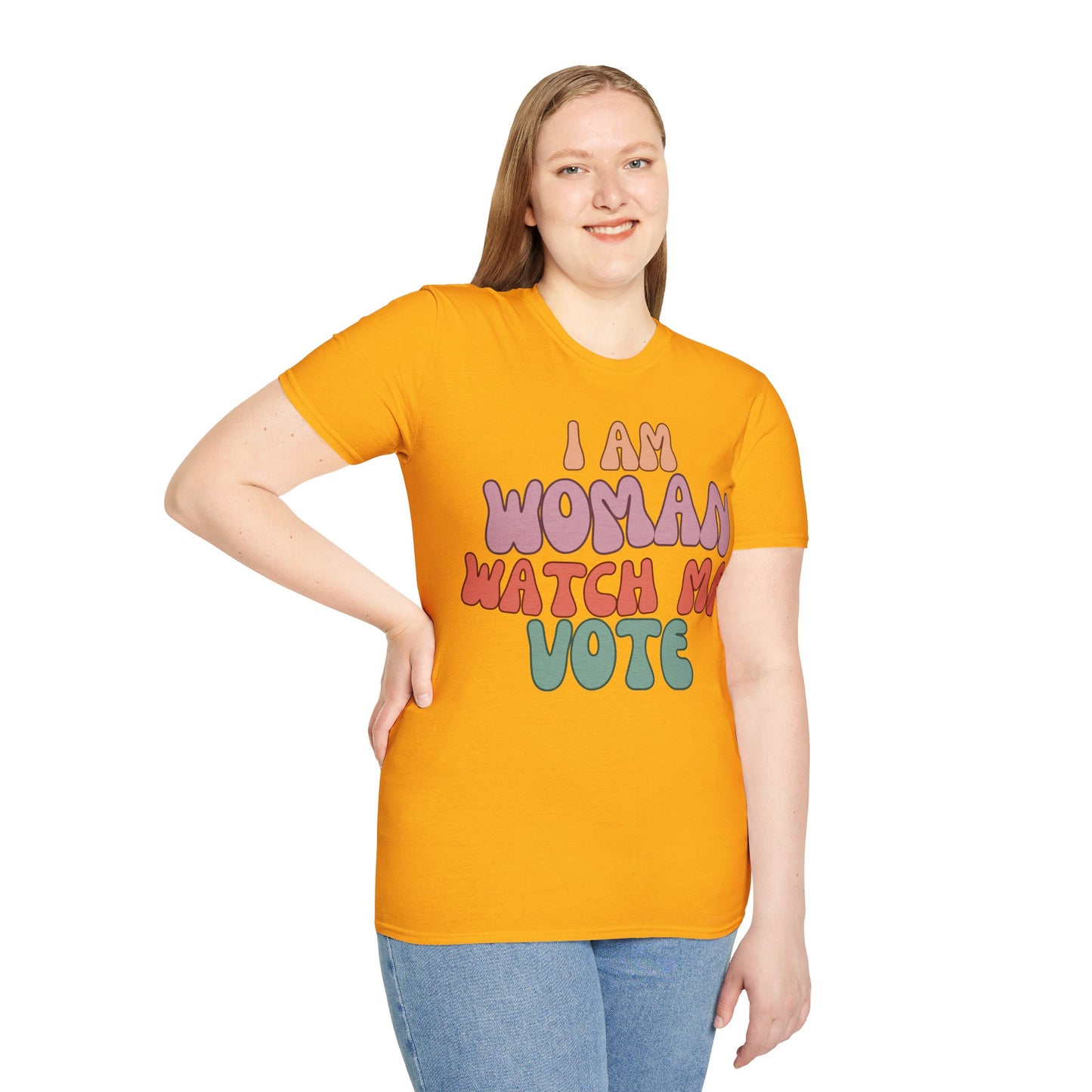 I Am Woman Watch Me Vote LTcolors Unisex T-Shirt by cypherpunkgear.com