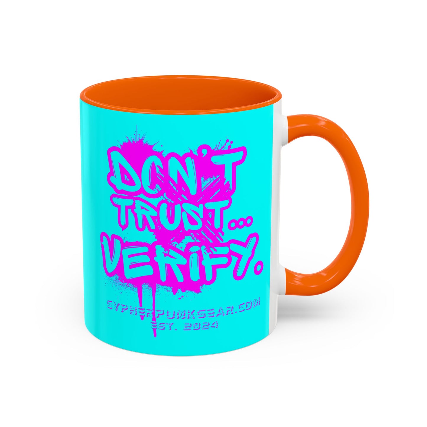 Don't Trust...Verify. Cyan Accent Mug by cypherpunkgear.com