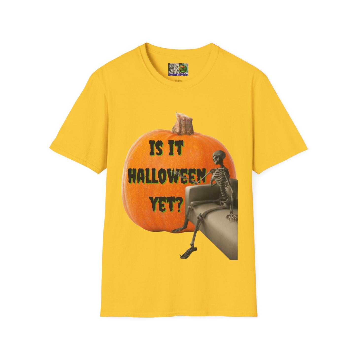 Is it Halloween yet? Skeleton's Giant Pumpkin Light colors Unisex T-Shirt by CreepyCrafts.boo