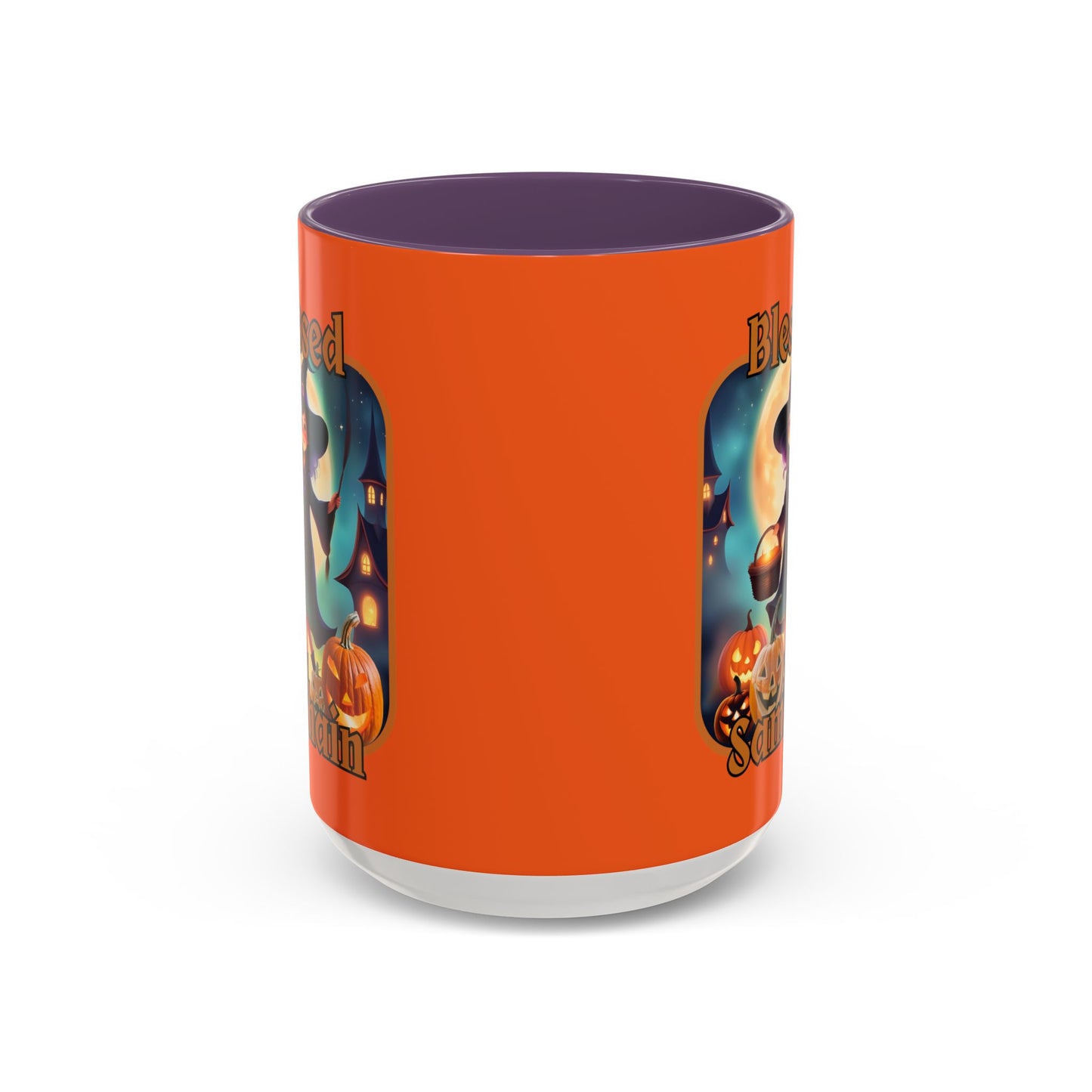 Blessed Samhain Little Witch Orange font Orange Accent Mug by CreepyCrafts.boo
