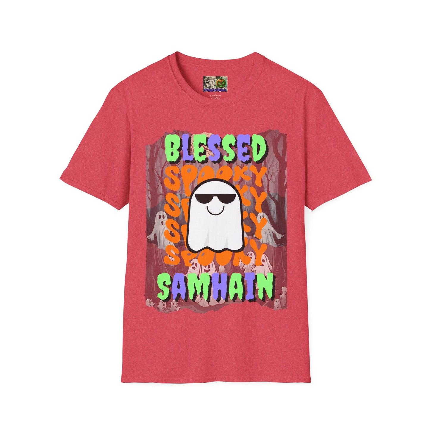 Spooky Blessed Samhain Ghost Mixed font Unisex T-Shirt by CreepyCrafts.boo