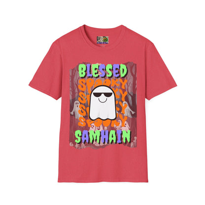 Spooky Blessed Samhain Ghost Mixed font Unisex T-Shirt by CreepyCrafts.boo