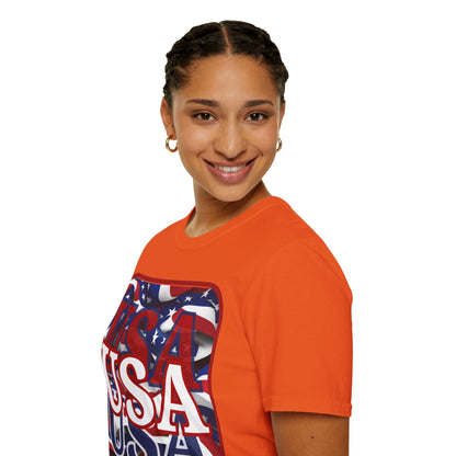 ¡EE.UU! ¡EE.UU! ¡EE.UU! ¡Patriota por cypherpunkgear! Camiseta unisex de estilo suave