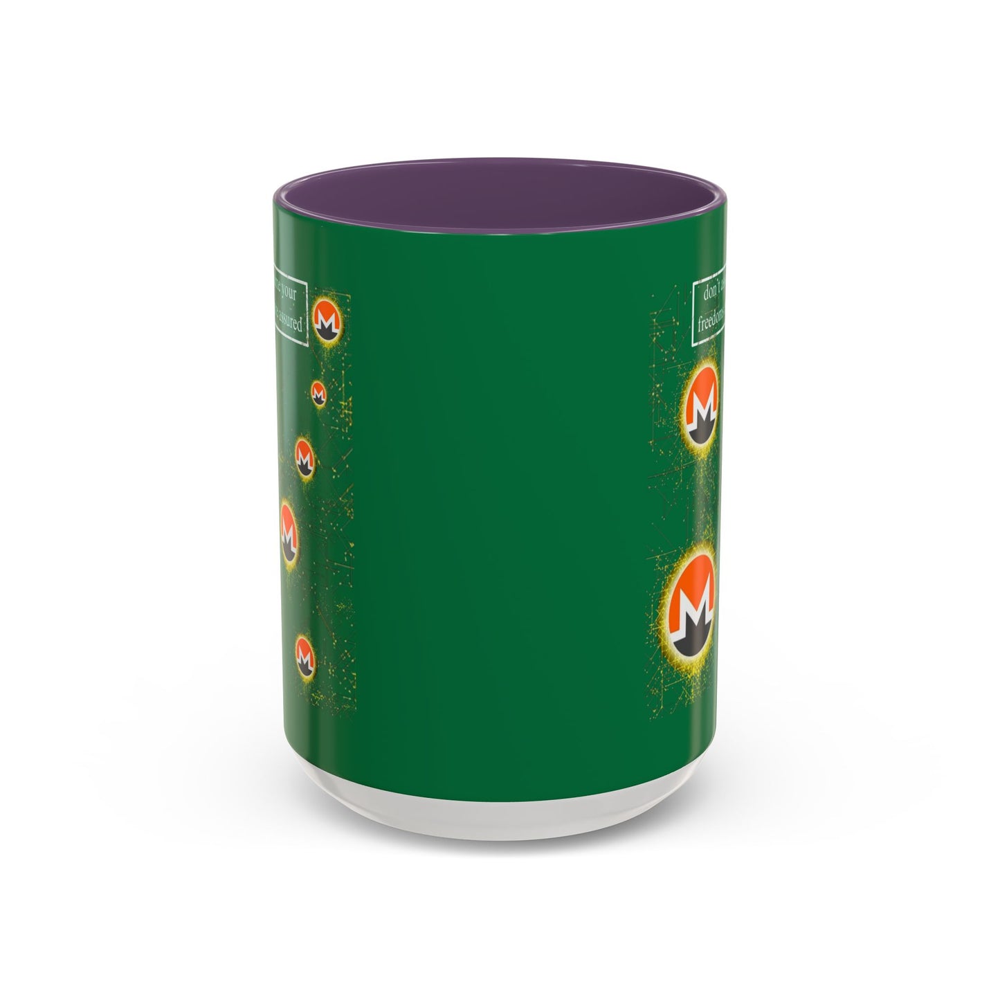 Monero (XMR) don't assume your freedoms are assured Green Accent Mug by cypherpunkgear.com
