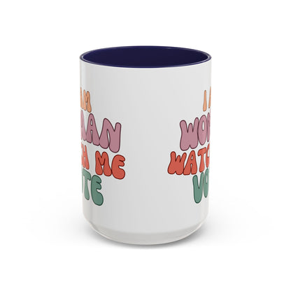 I Am Woman Watch Me Vote White Accent Mug by cypherpunkgear.com