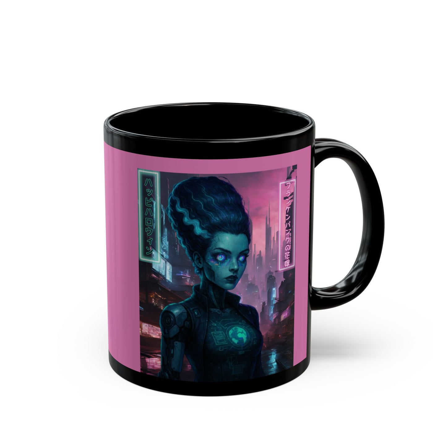 Neon Bride of Frankenstein Pink Mug by CreepyCrafts.boo