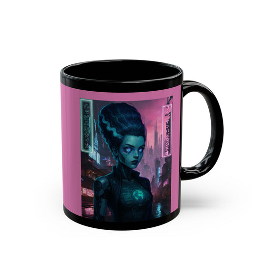 Neon Bride of Frankenstein Pink Mug by CreepyCrafts.boo
