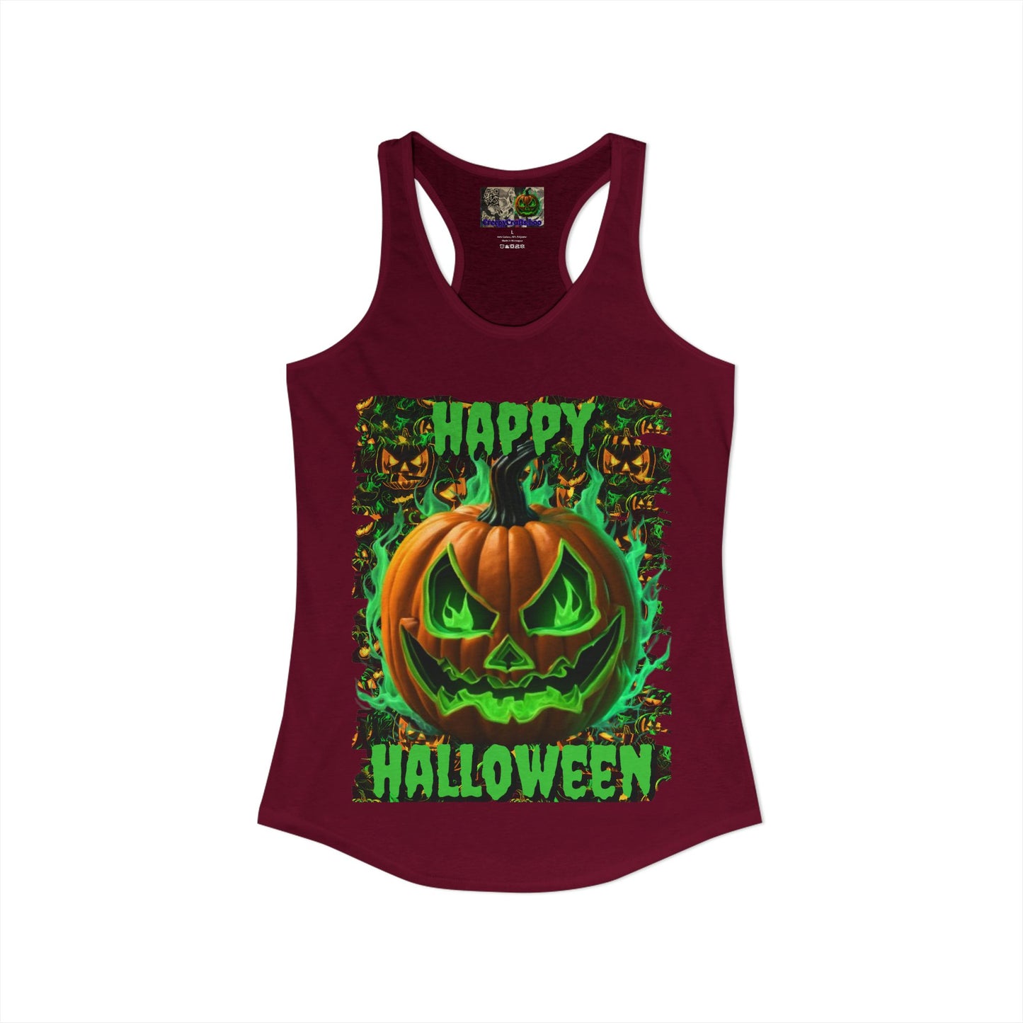 Happy Halloween Green Jack Women's Racerback Tank Top by CreepyCrafts.boo