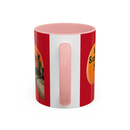Is It Samhain Yet? Skeleton's Giant Pumpkin Red Accent Mug by CreepyCrafts.boo