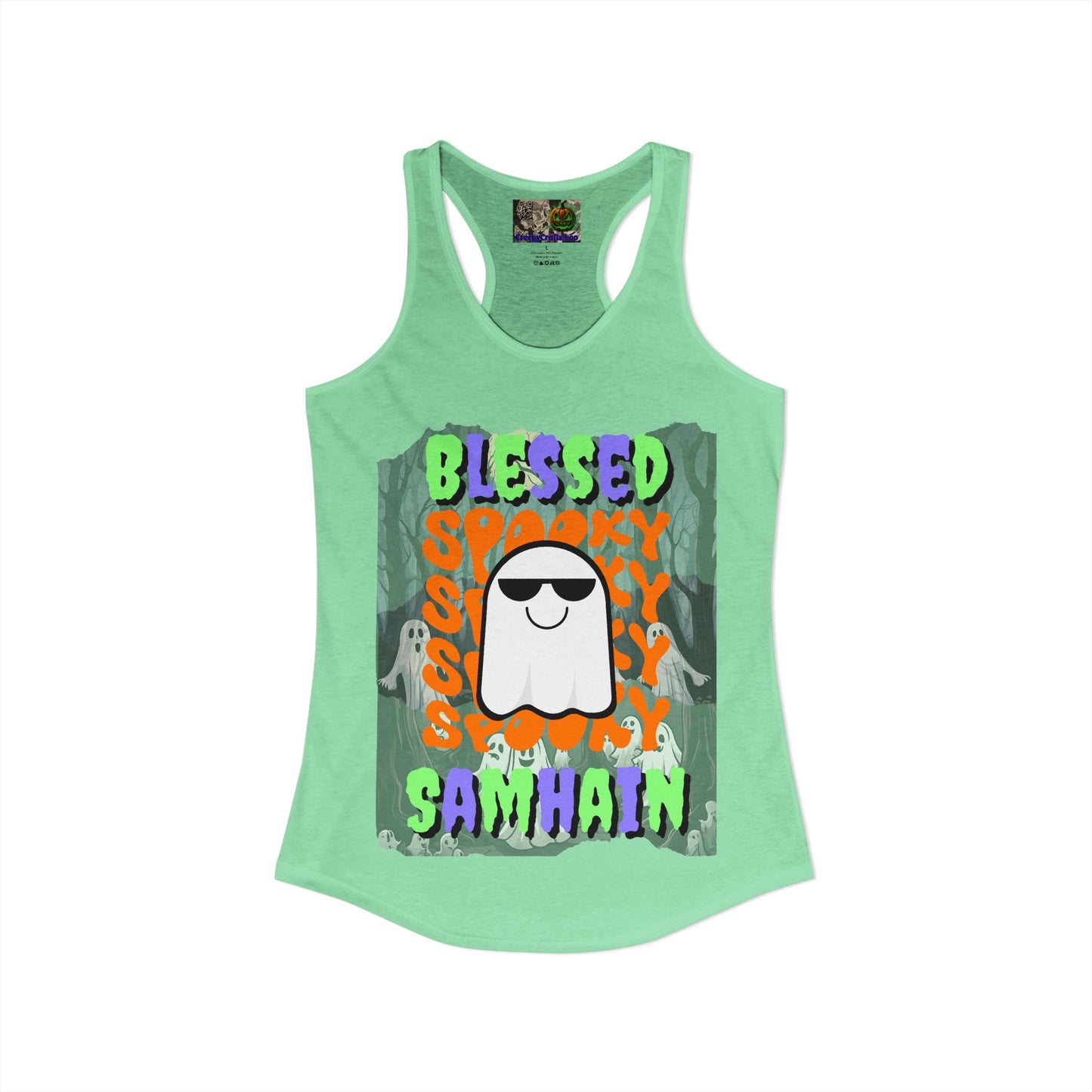 Spooky Blessed Samhain Ghost Mixed font Women's Racerback Tank Top by CreepyCrafts.boo