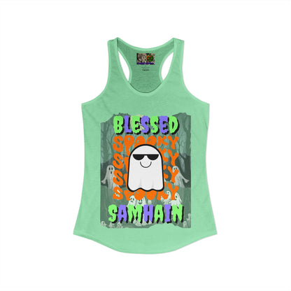 Spooky Blessed Samhain Ghost Mixed font Women's Racerback Tank Top by CreepyCrafts.boo