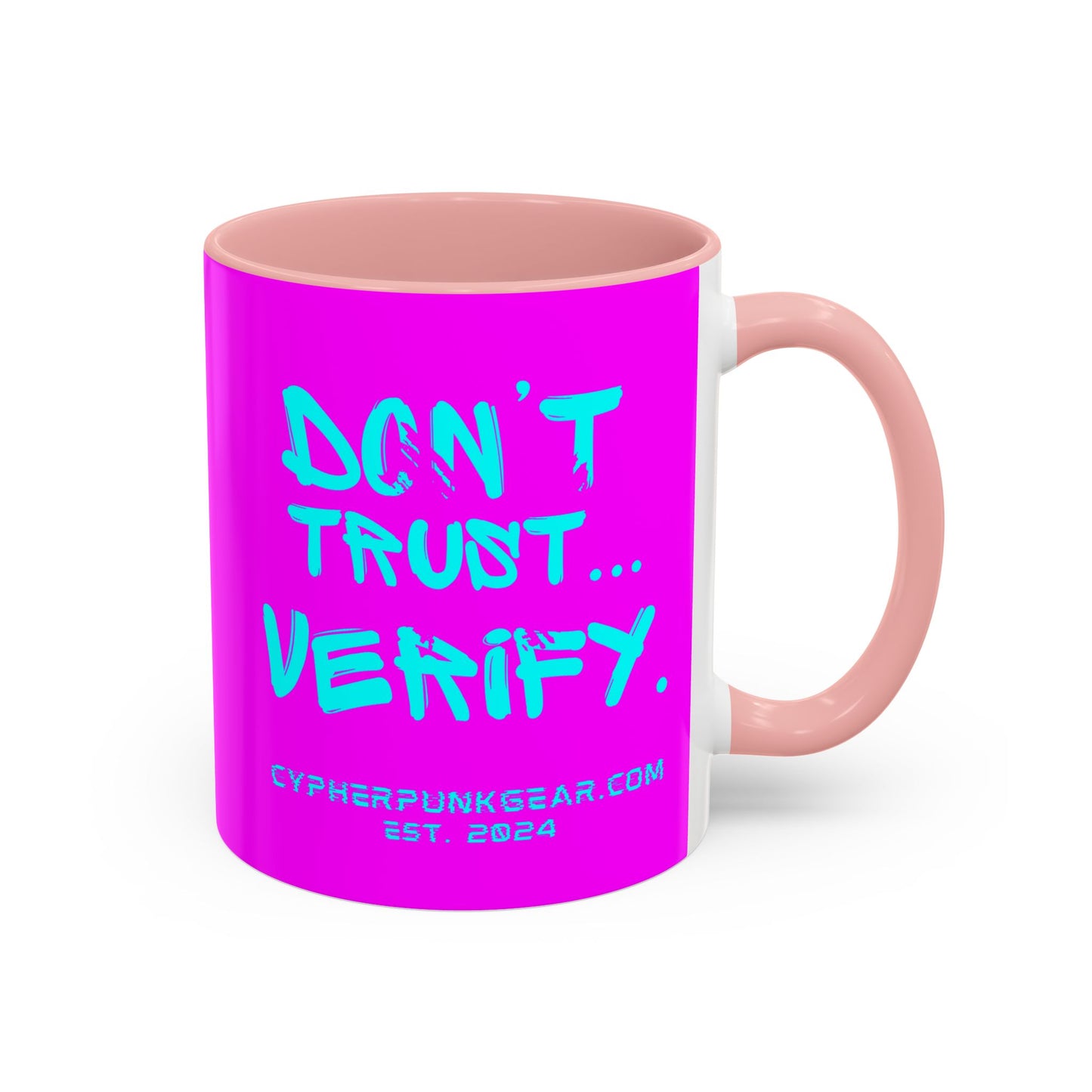 Don't Trust...Verify. Electric Magenta Accent Mug by cypherpunkgear.com