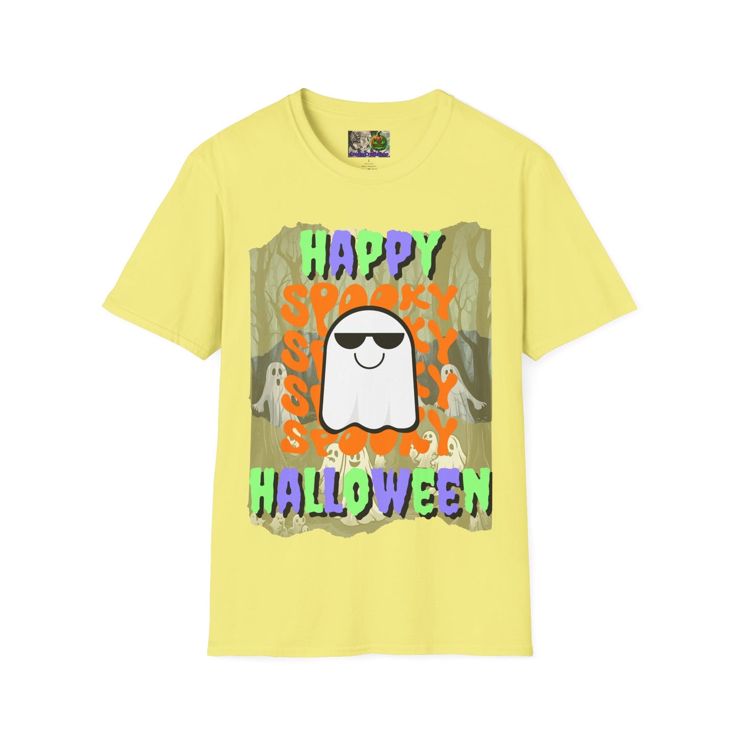 Spooky Happy Halloween Ghost Light colors Mixed font Unisex T-Shirt by CreepyCrafts.boo