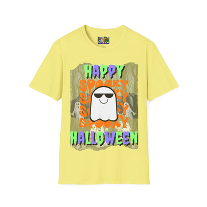 Spooky Happy Halloween Ghost Light colors Mixed font Unisex T-Shirt by CreepyCrafts.boo