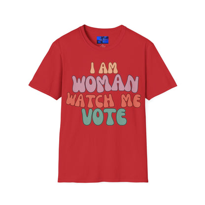 2-sided I Am Woman Watch Me Vote LTcolors Unisex T-Shirt by cypherpunkgear