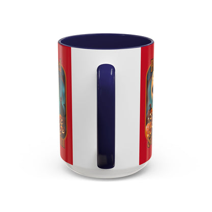 Blessed Samhain Cute Witch Orange font Red Accent Mug by CreepyCrafts.boo
