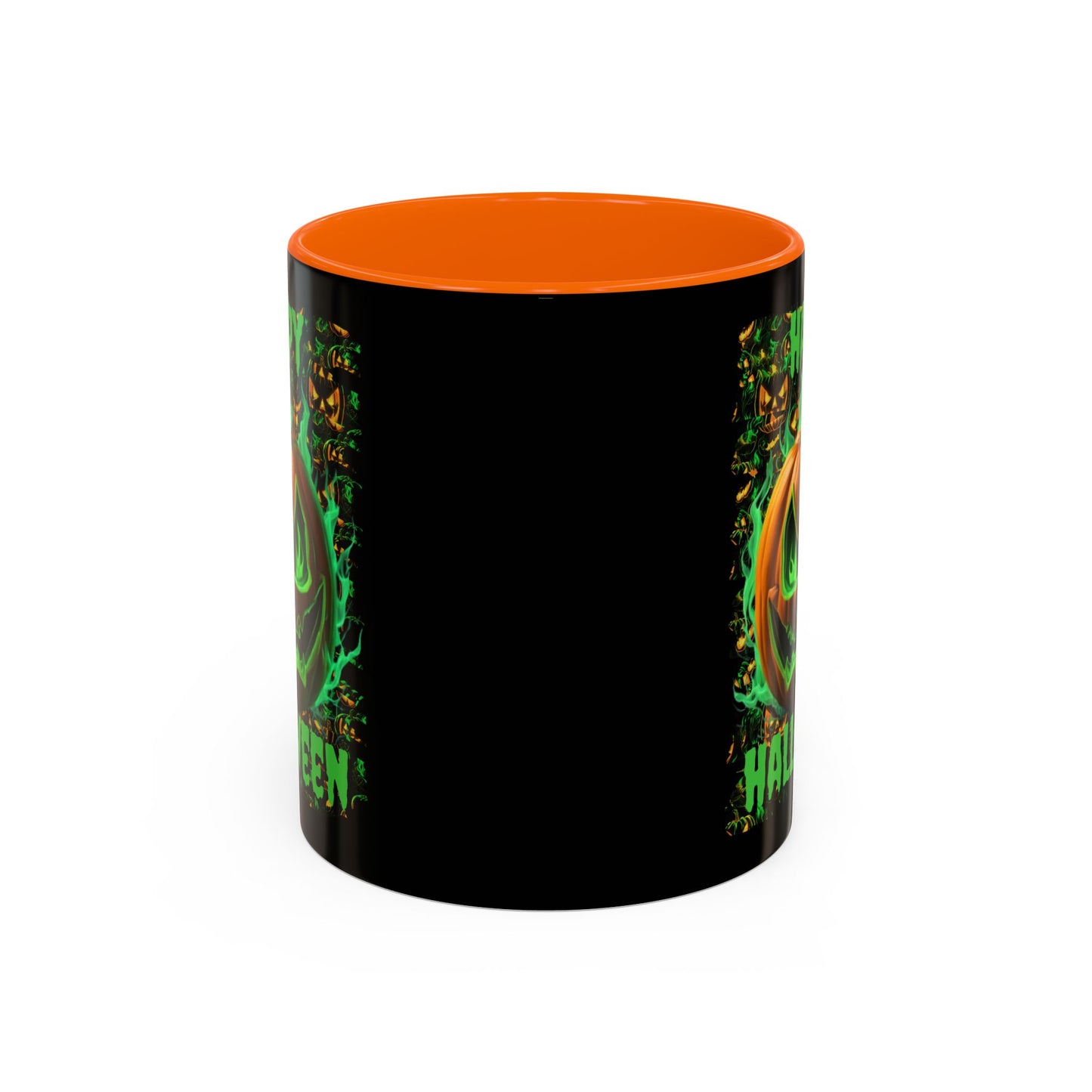 Happy Halloween Green Jack Black Accent Mug by CreepyCrafts.boo