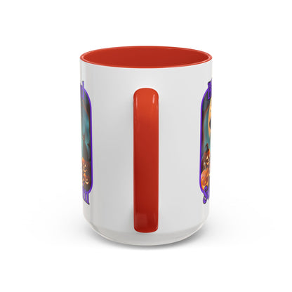 Blessed Samhain Cute Witch Purple font White Accent Mug by CreepyCrafts.boo