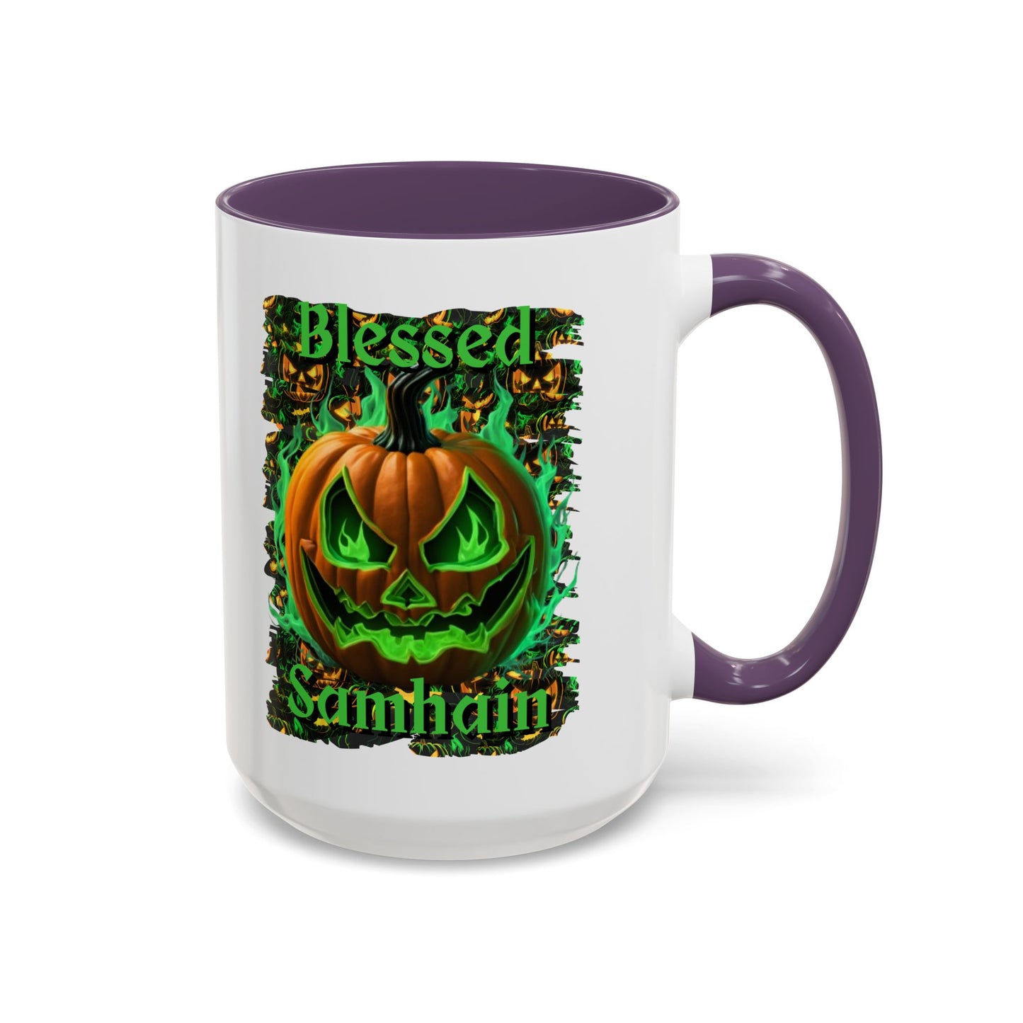 Blessed Samhain Green Jack White Accent Mug by CreepyCrafts.boo
