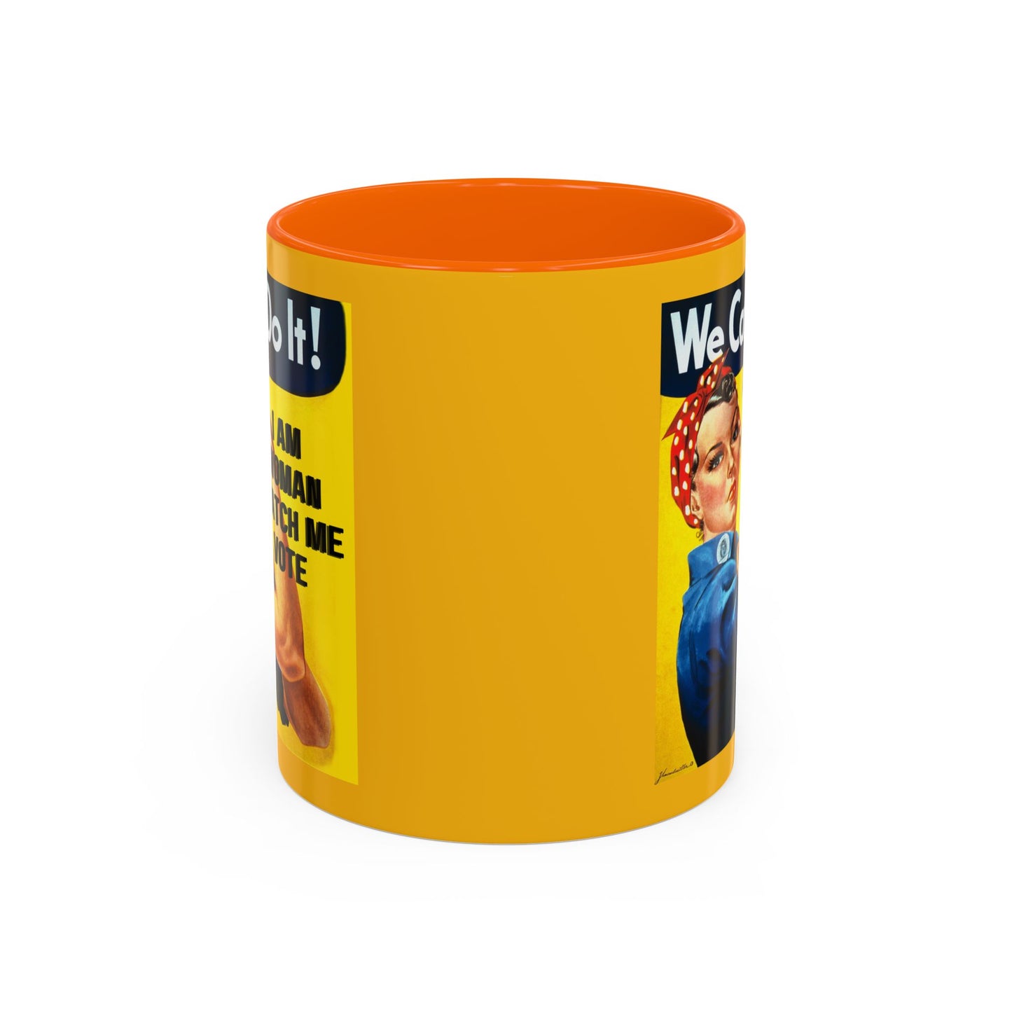 I Am Woman Watch Me Vote Rosie Yellow Accent Mug by cypherpunkgear.com