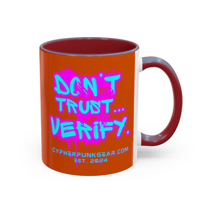 Don't Trust...Verify. Orange Accent Mug by cypherpunkgear.com
